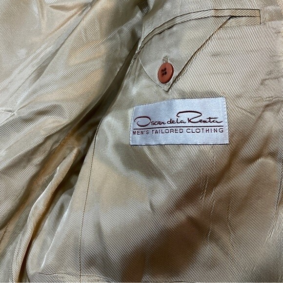 100% Silk Oscar de la Renta Sand/Cream Sport coat 41R - Picture 4 of 5